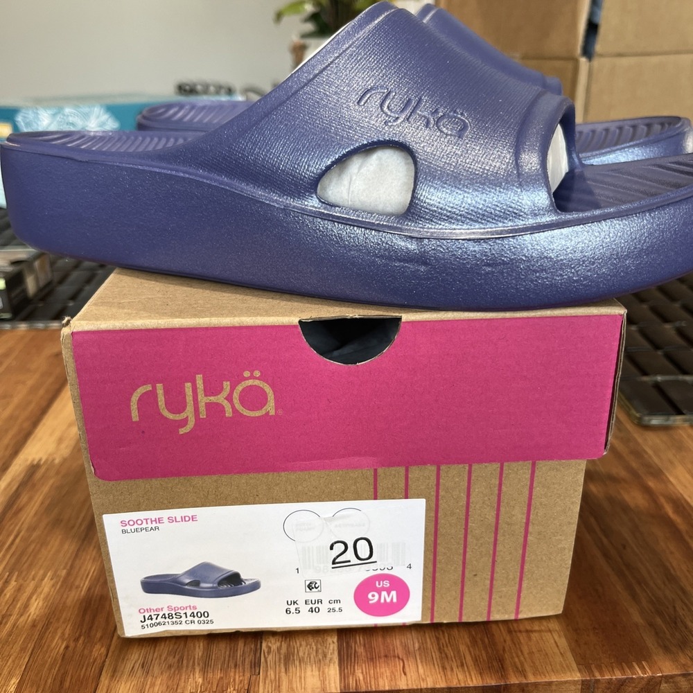 Ryka Smooth  Slide Womens Size 9 M Purple/Blue Slip On‎ Molded Rezorb Sandals